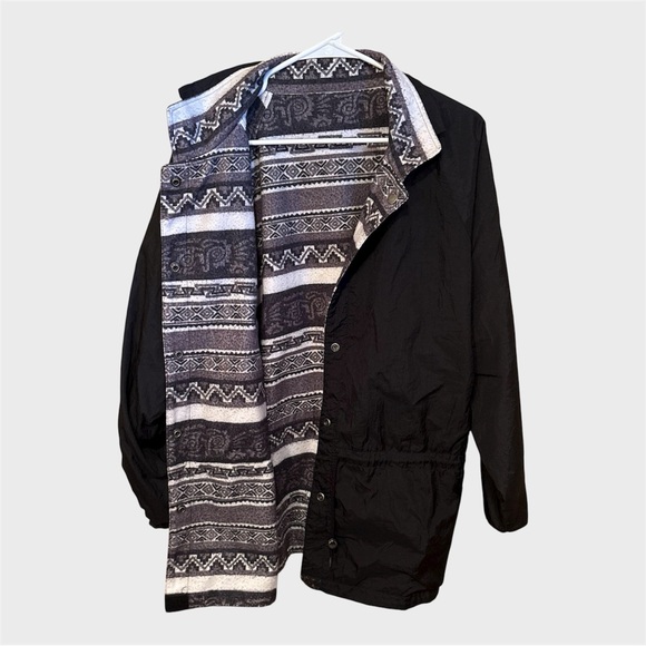 Vintage Black Reversible Jacket Windbreaker Coat Unisex Medium Aztec Fleece 90s - Picture 4 of 13